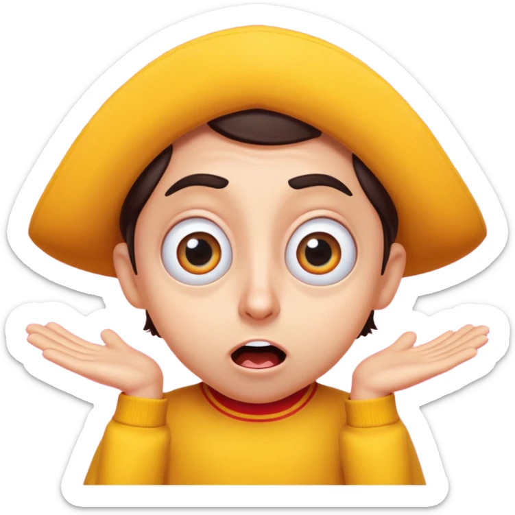 “Funny Spanish cartoon character with big expressive eyes, over-the-top reactions, bright colors, exaggerated comedy pose, cute but chaotic energy, meme-style, perfect for viral videos.” sticker