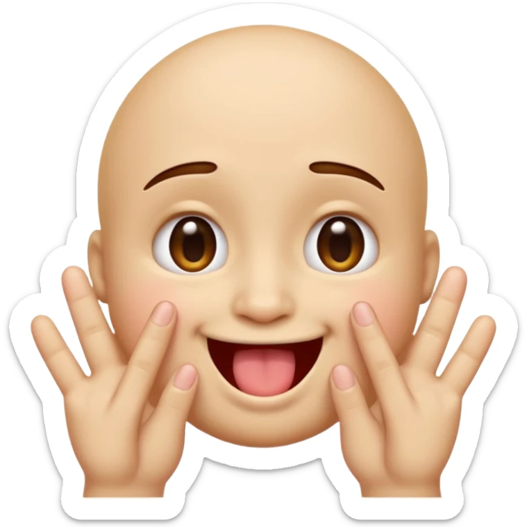 cute emoji-style face, no tongue, two hands with index fingers pressing into cheeks, making a squishy face sticker