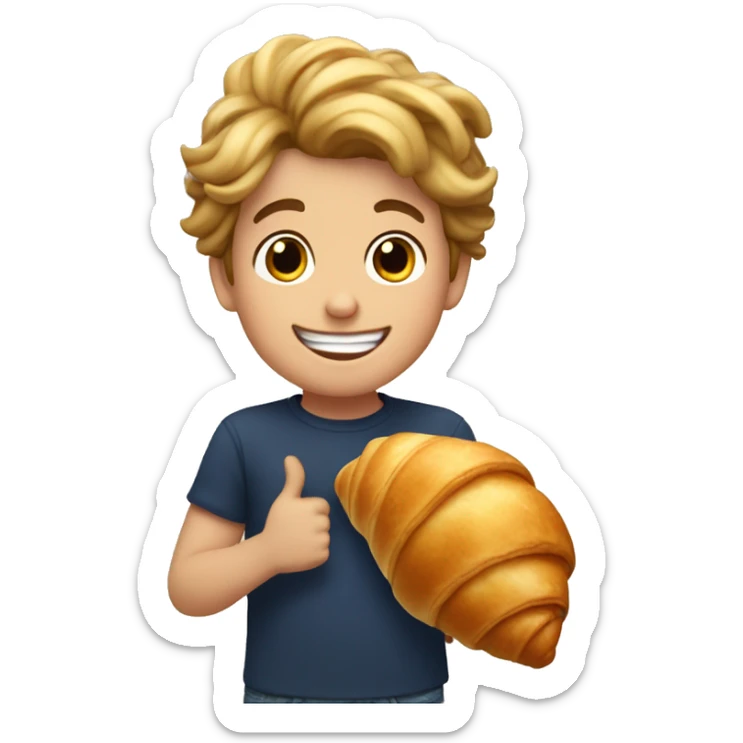 Young french boy smiling with a enormous croissant in his hands sticker