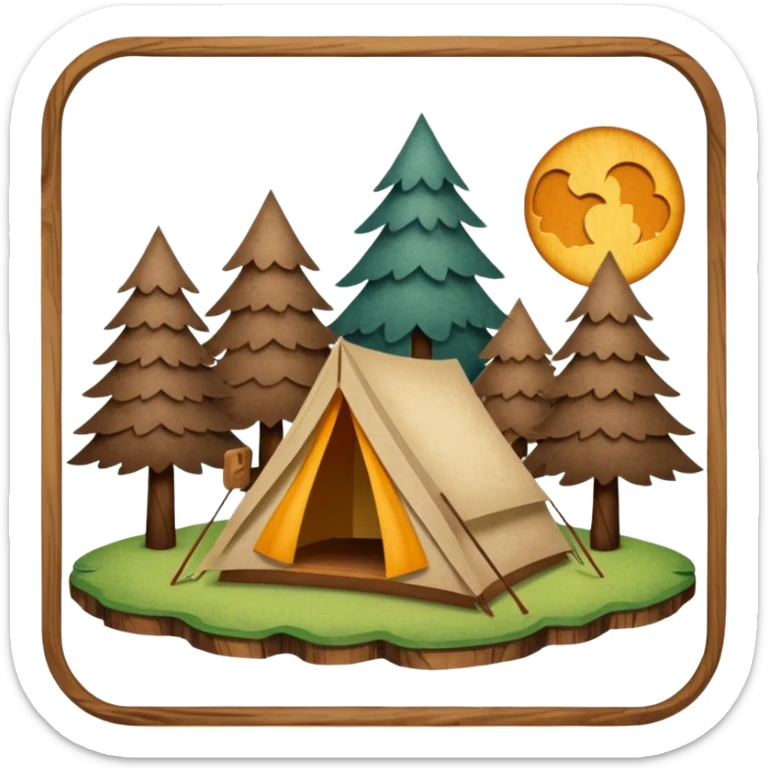 Wooden Camping sign made of felt texture, scrapbooking style, transparent background sticker
