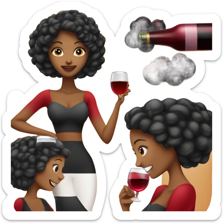 mulher morena de cabelo preto liso com um cropped vermelho tomando uma taça de vinho  sticker