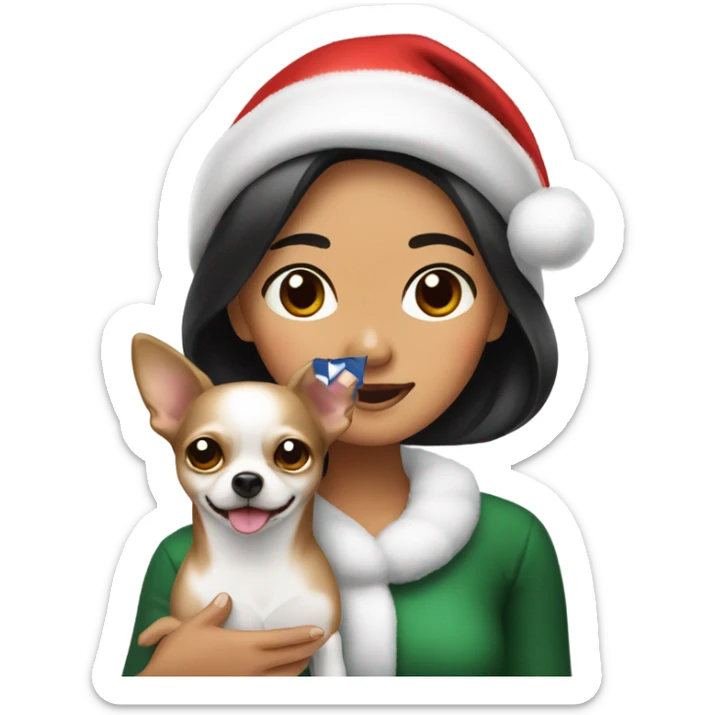 Christmas Filipino lady with Christmas black and white chihuahua  sticker