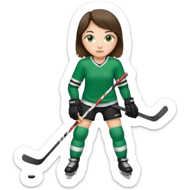 Girl hockey player full body with green jersey brunette sticker