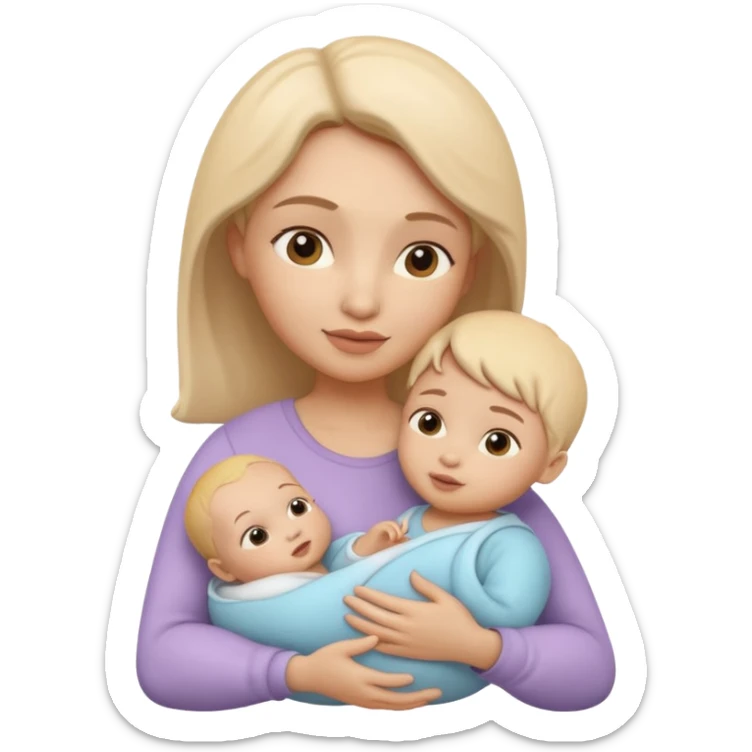 "Un icono 3D adorable de una madre sosteniendo tiernamente a un bebé. Estilo 'claymorphism' (plastilina suave),  sticker