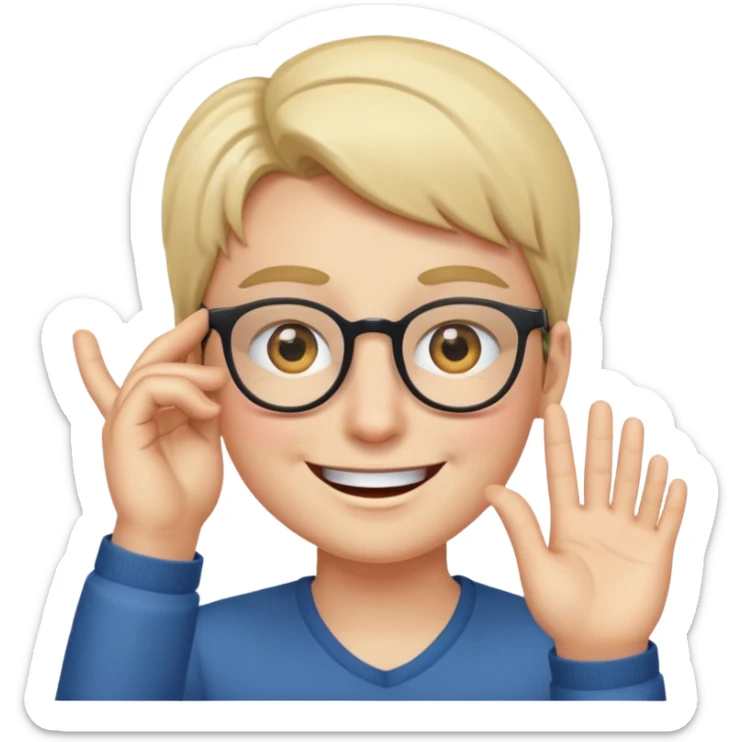 Cara sonriente guiñando el ojo, con la mano derecha lenta un poco los lentes de solo para que se vea como está guiñando el ojo sticker