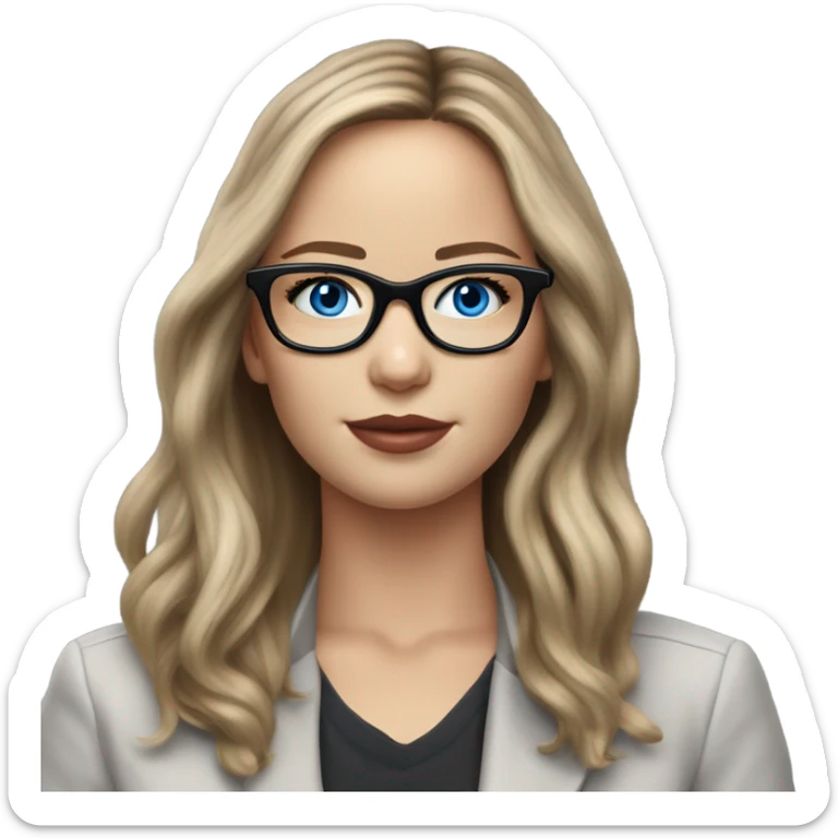 Hyper Realistic Photo of Brunette Jennifer Lawrence wearing black glasses and blue eyes  on a laptop  sticker