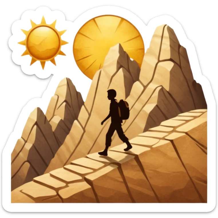 
una mezcla de sol + montaña + caminante estilo petroglifo sticker