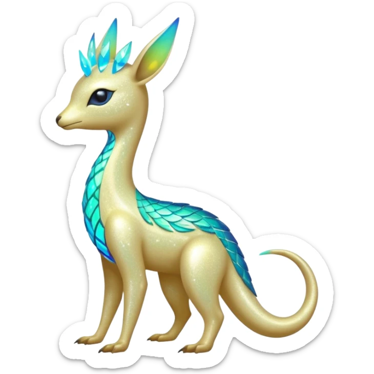 Shiny Exotic Futuristic Tropical Colorful Neon-colored Glittery Ethereal Sparkly Amaura-Aurorus-Fakémon-hybrid-creature (full body)  sticker