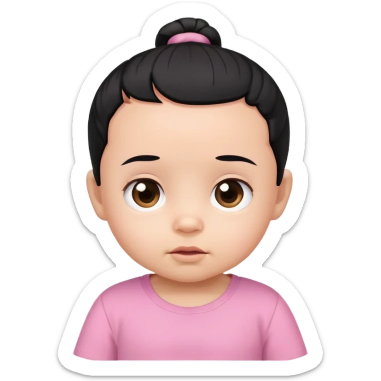 baby black hair tied on both sides, pink shirt sticker