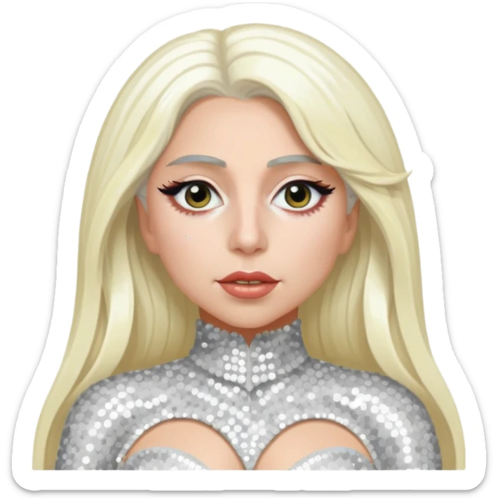 Lady Gaga with long platinum blonde hair, white sequin outfit sticker