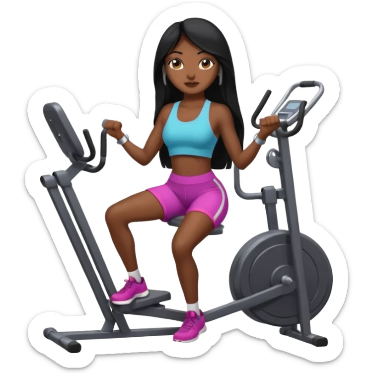 Long black hair desi girl with gym equipment sticker