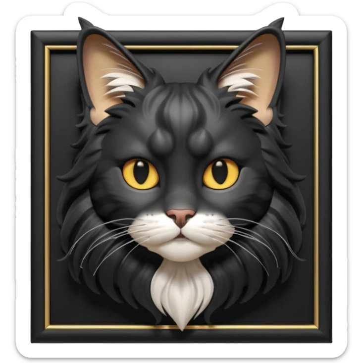 A 3D cartoon jet-black Maine Coon cat with large frame, glossy mane, soft spotlighting, cinematic 3D Memoji-style lighting. full body or half body. sticker