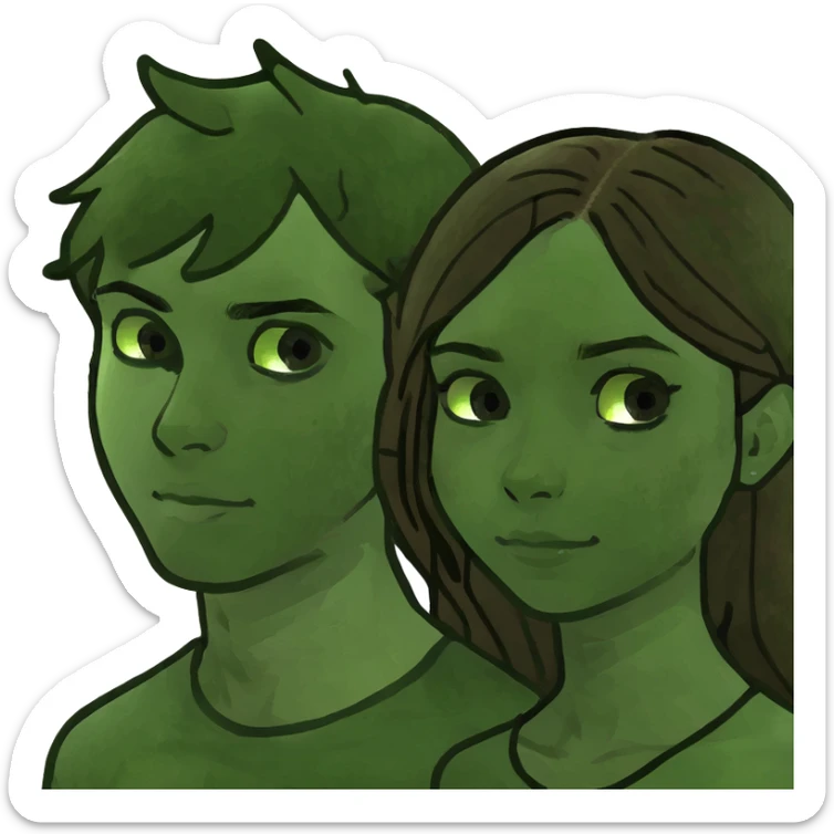 Brunette girl with freckles and brown eyes with light haired brunette boy with brown eyes sticker