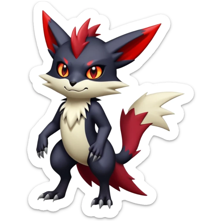 Vampiric feral emo dark Zangoose-Litten-Noibat-Fakémon-hybrid-creature (full body) sticker