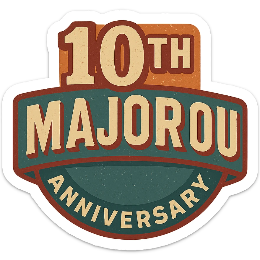 Retro-style 10th anniversary logo for Major Bou with bold typography and vintage colors sticker