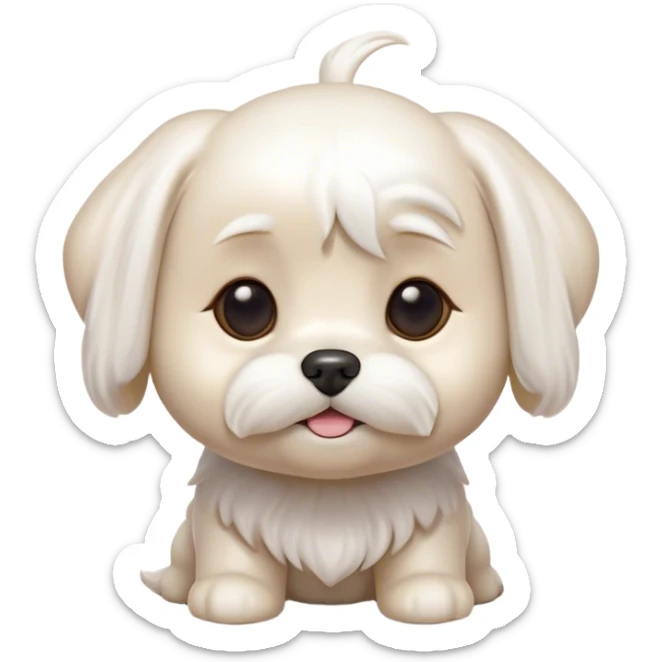 Cinematic Cute Maltese Portrait Emoji, Head tilted playfully and inquisitively, featuring a luxurious, silky white coat with a healthy sheen, round, sparkling dark eyes filled with curiosity, Simplified yet irresistibly adorable features, highly detailed, glowing with a warm, friendly glow, high shine, affectionate and lively, stylized with a touch of whimsy, bright and endearing, soft glowing outline, capturing the essence of a mischievous yet loving companion, so playful it feels like it could scamper out of the screen and into your arms! sticker