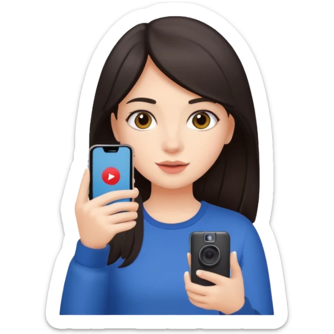 quiero crear una chica con una movil como si estuviese grabando cosas como si estuviese grabando vlog con el pelo oscuro  sticker
