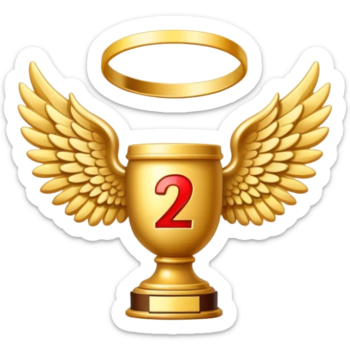 2st place award (number) decorated with angel wings golden sticker