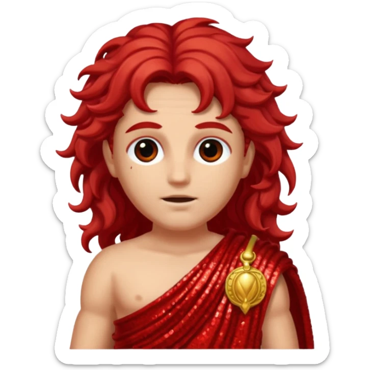 Mars from Roman Deities with long red wavy hair, red sequin toga sticker