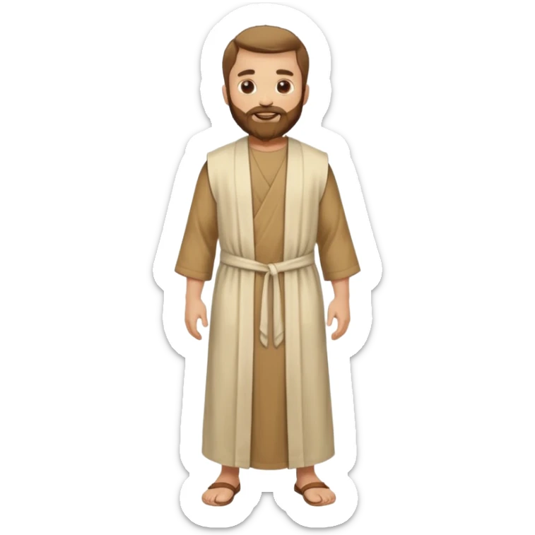 fullbody apostle Peter, classic emoji style, lighter colors, sleeveless shirt like in 'The Chosen', plain robes, full beard, standing, smiling sticker