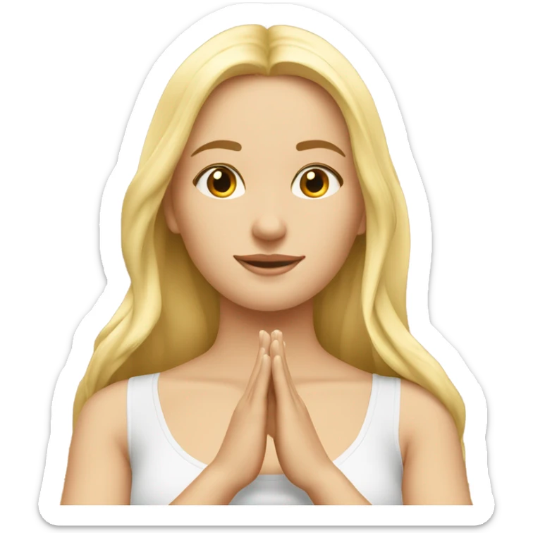 Blonde beauty girl longhair yoga two hands on cheast sticker
