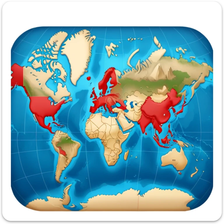 world map with a red travel route line showing a journey across continents sticker