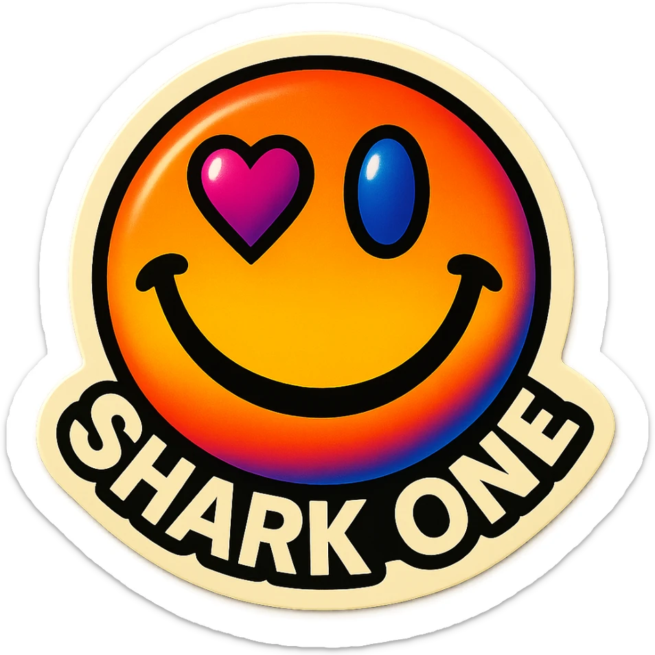 grin
heart shaped eye
add the words “ Shark One " in White sticker