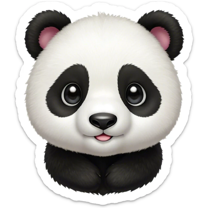 Cinematic Cute Baby Panda Portrait Emoji, Head tilted playfully and inquisitively, featuring an irresistibly fluffy, black and white Fur with an extra dose of cuddliness, round, sparkling eyes filled with boundless curiosity, Simplified yet adorably endearing features, highly detailed, glowing with a warm, friendly glow, high shine, affectionate and playful, stylized with a touch of playful charm, bright and heartwarming, soft glowing outline, capturing the essence of a mischievous yet loving baby panda, so playful it feels like it could tumble out of the screen into your arms! sticker