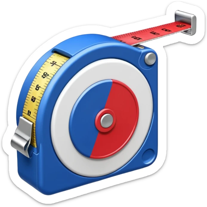 Create my a cartoon/realistic tape measure thats red white and blue. Do not include any yellow. sticker