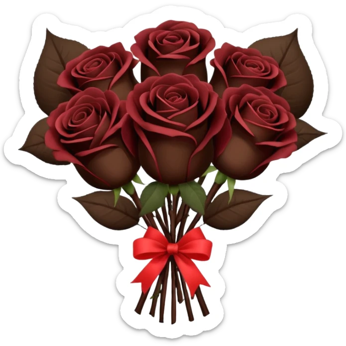 Bouquet of the darkest really dark brown roses in a paper package covered sticker