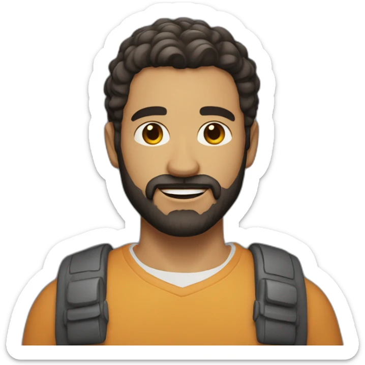 Man with a bushy beard, short dark hair, simple yet slightly tousled hairstyle, and a light skin tone. sticker