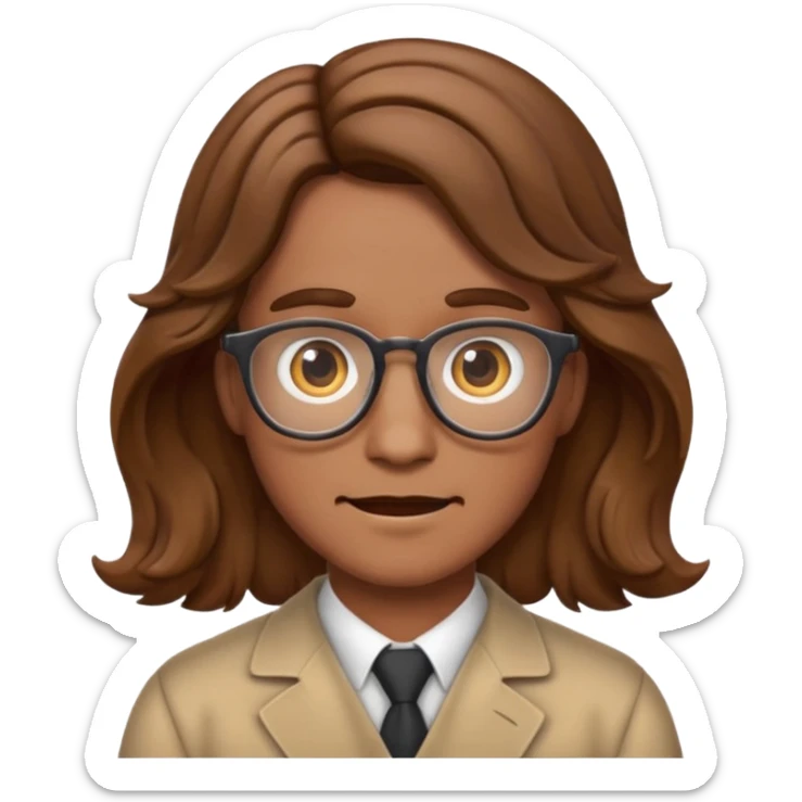give the nerd emoji brown wavy hair in a center part sticker