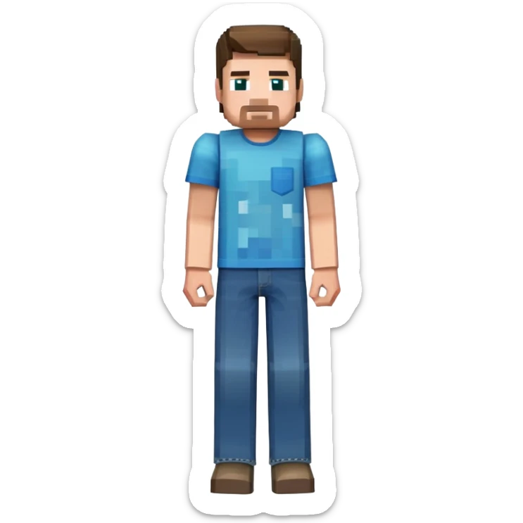 Minecraft Steve character full body with blue shirt and jeans, pixelated blocky style sticker