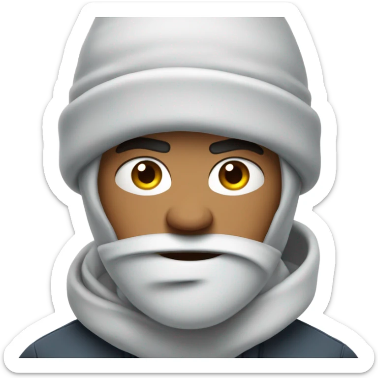 The face of an angry young man wearing a winter hat and saying bad things sticker