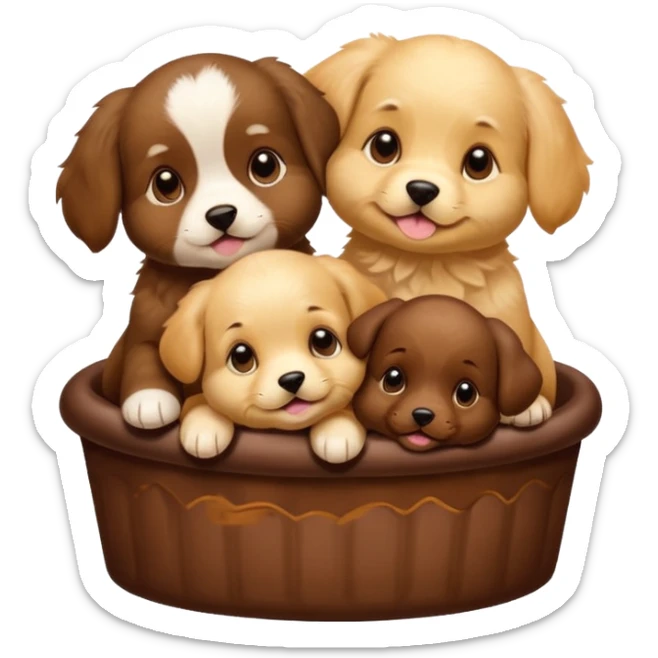 three puppies together, one puppy on top and two on the bottom, cute, playful sticker