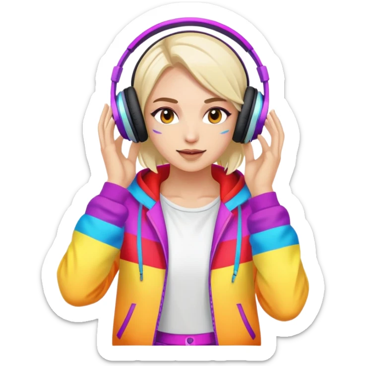 Russian rave artist with headphones and colorful outfit performing sticker