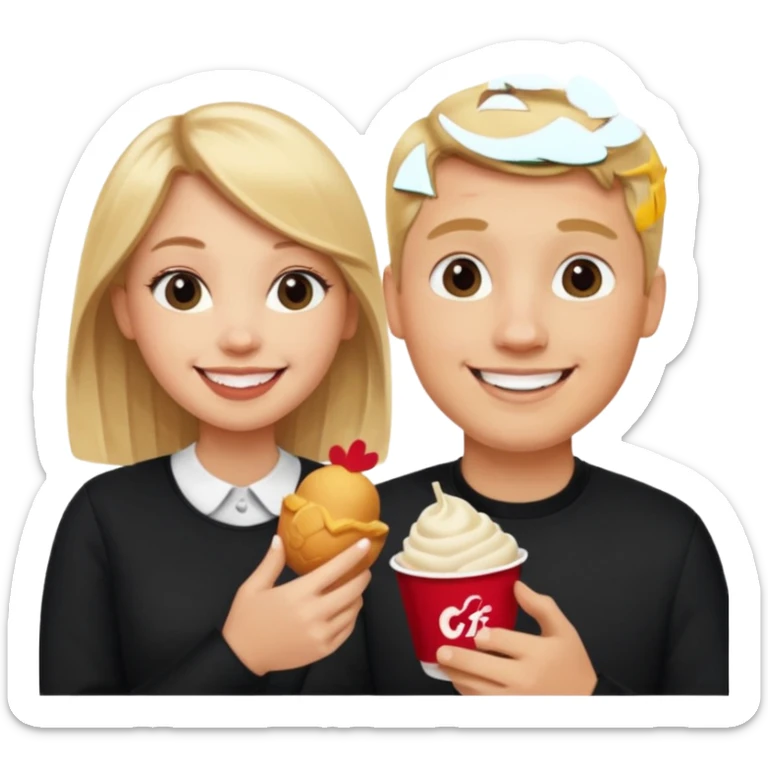 Couple with blonde hair wearing black eating chick filet  sticker