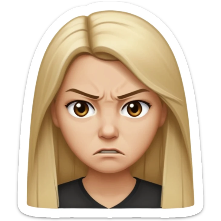 Mujer color de piel moreno claro, con cabello rubio largo, lacio y suelto, ojos negros, enojada  sticker
