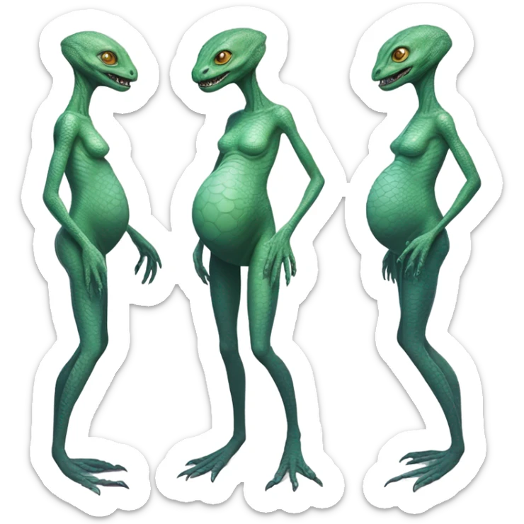 Pregnant reptilian alien woman, full body,  sticker