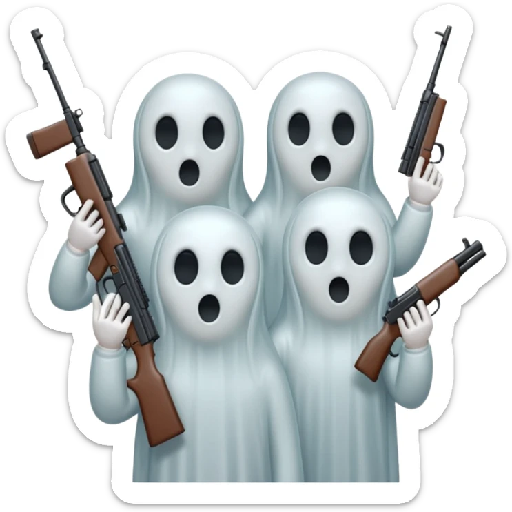 Fantasmas con un fusil y haciendo está señas con la mano 🤙 sticker