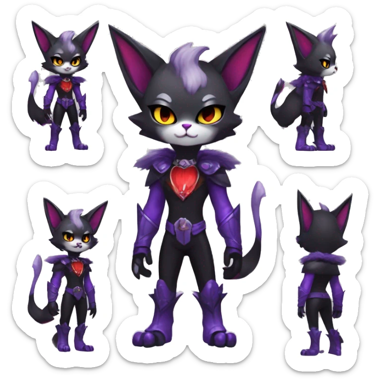 Anthro-Cute-Edgy-Cool-Vampiric-Batty-Cat-Black-Purple-Red-Grey-White-Yellow-Contrast-Colors-Fantasy-Fur-Sona-Chibi-Shiny-Fakémon-Hybrid with horns and fangs and collar full body sticker