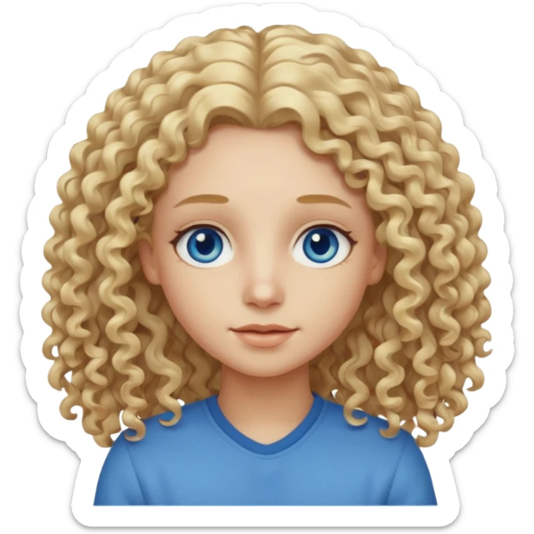 Curly blond blue eyes. Long hair cool beige blond. Longer hair sticker