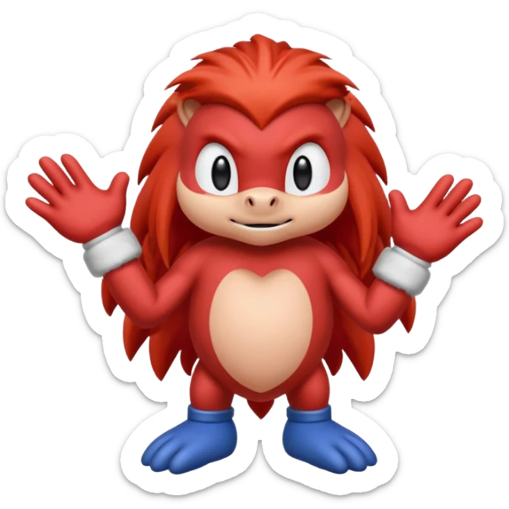 Sonic the hedgehogs friend knuckles a red animal with peach arms and white gloves sticker