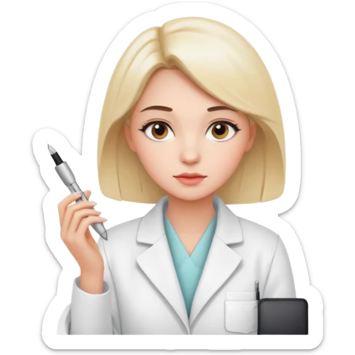 girl cosmetologist, thoughtful expression, soft colors, beauty clinic vibe sticker