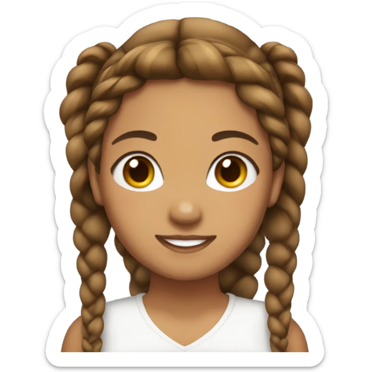 Girl emoji, brownskinned with two fishtail braids and a white bow in the back sticker