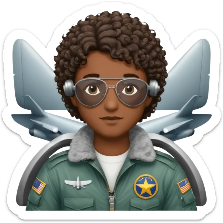 A male pilot with dark skin and close-cut curly hair sticker
