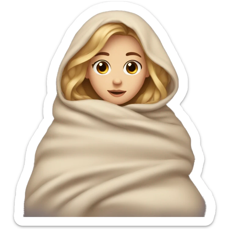 Cute dark blonde girl with brown eyes cuddling in a blanket sticker