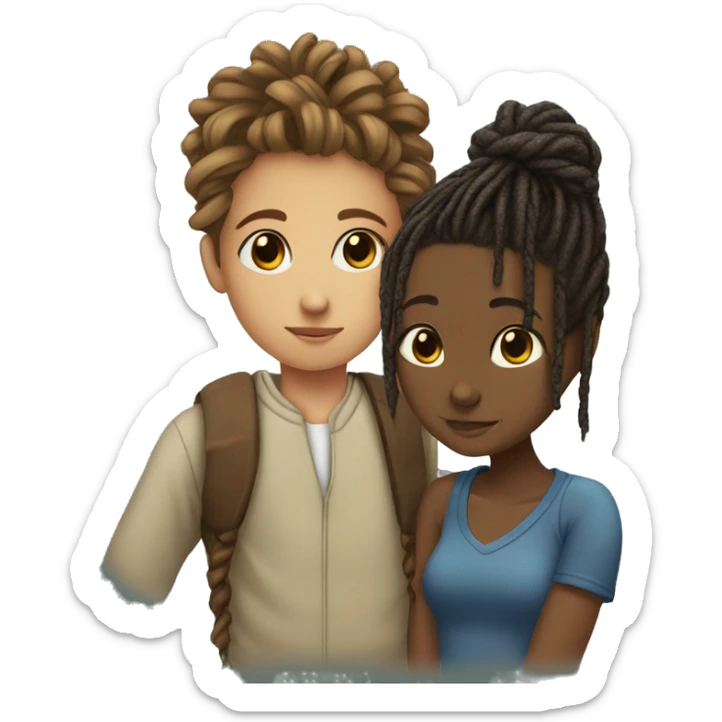 A girl with dreads in a bun kissing a brown skin boy with braids sticker