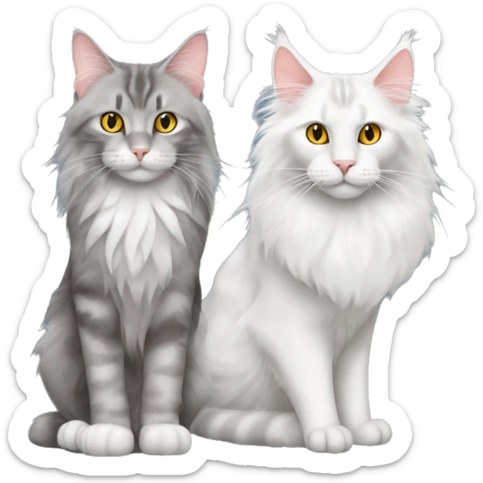 maine coon cat with a turkish angora cat which is white and thw maine coon cat is grey sticker