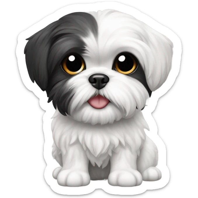 shih tzu maltese mix dog black and white with fish in mouth sticker